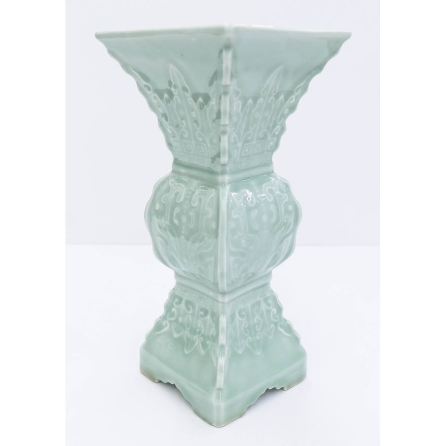 Chinese Republic Celadon Archaic Gu Beaker Vase