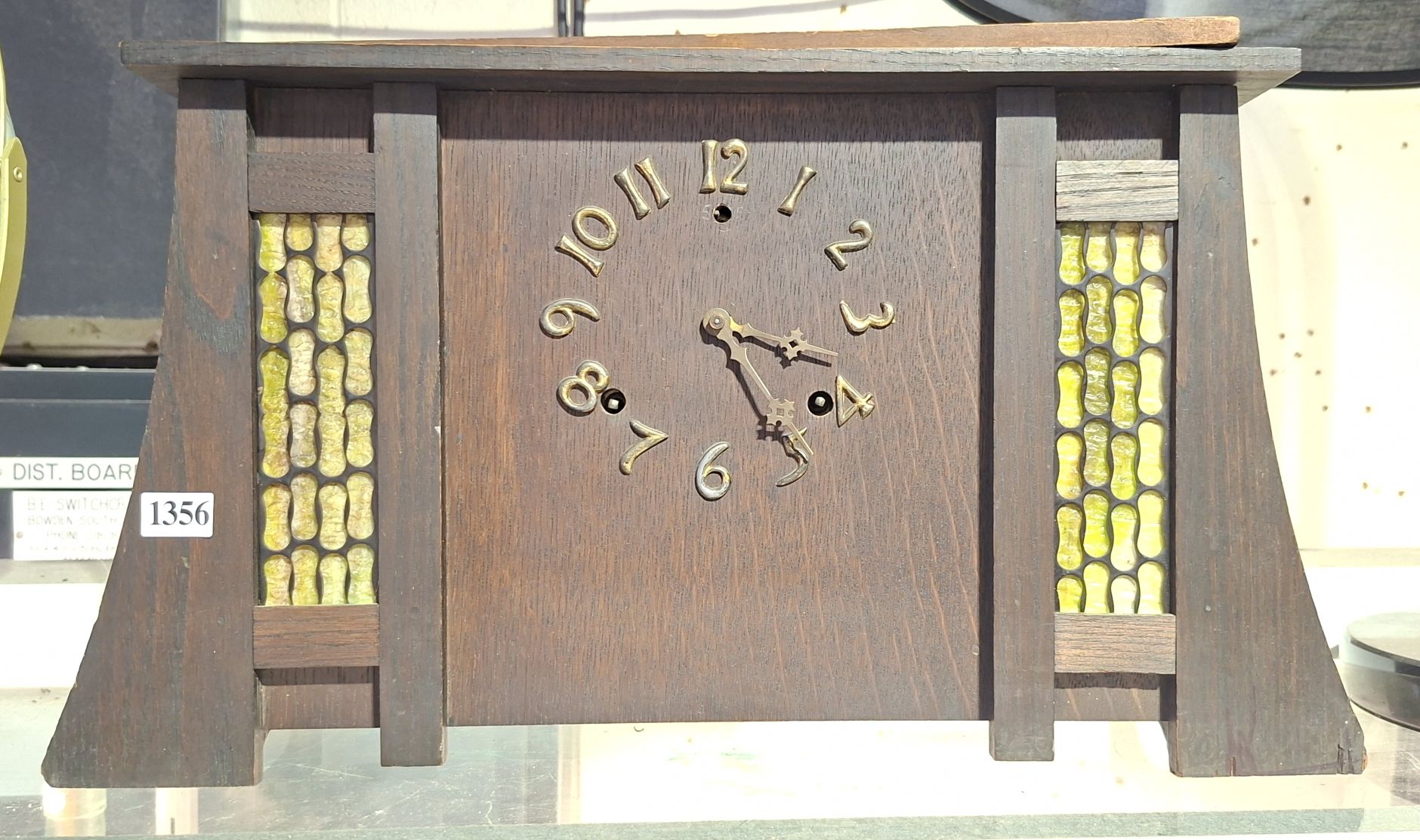 1356 · OAK ARTS AND CRAFTS MANTLE CLOCK