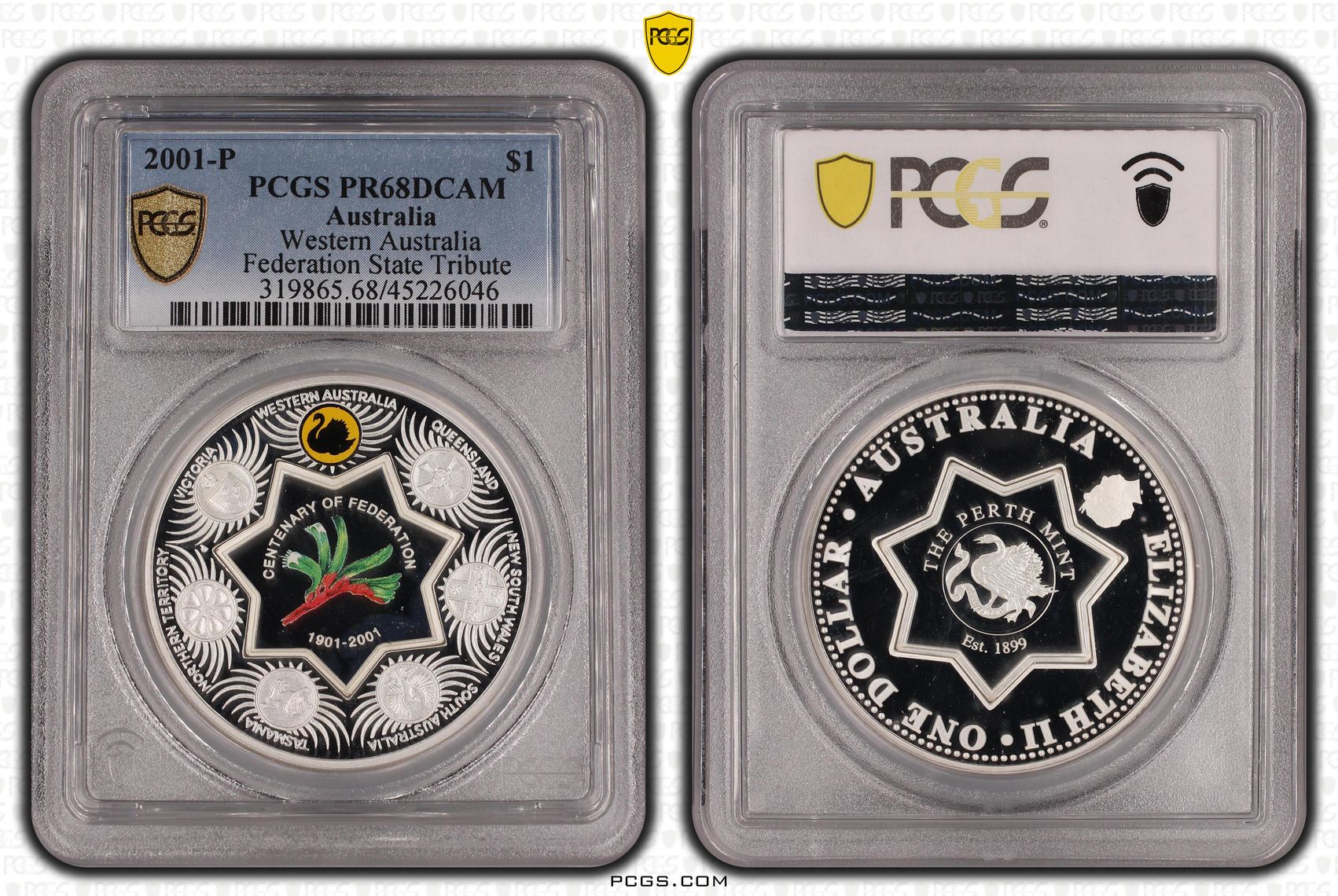 2001-P Australia One Dollar, $1 Silver Proof Western Australia PCGS - PR68DCAM POP 1/0 -046