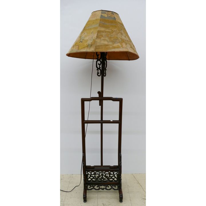 Antique Chinese Rosewood Floor Lamp with Kesi Silk Shade 55''x23''
