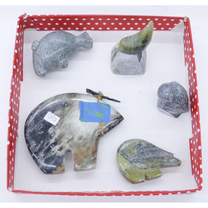 Box 5pc Inuit Carvings and SW Stone Fetishes- largest 4.5''