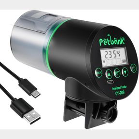PETBANK AUTOMATIC FISH FEEDER - RECHARGEABLE TIMER AUTO FISH FEEDER WITH USB CHARGER CABLE FOR VACATION WEEKEND HOLIDAY, FISH FOOD