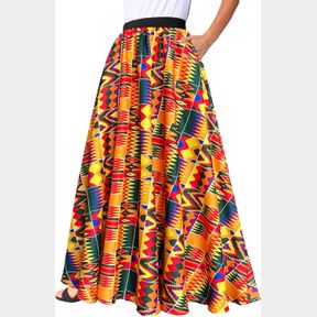 AFIBI WOMEN AFRICAN SKIRT PRINTED ANKARA MAXI SKIRT DASHIKI LONG SKIRTS WITH POCKETS MEDIUM