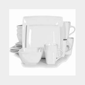 Square Ceramic Dinner Set White 16 Pieces |ONE MUG CHIPPED