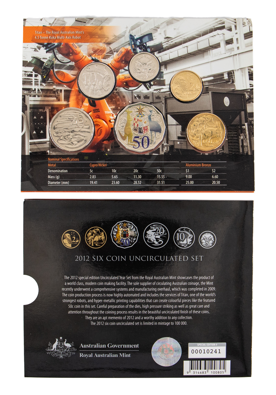 Elizabeth II, Special Edition Colourised, Five Cents - Two Dollars, 2012, UNC
