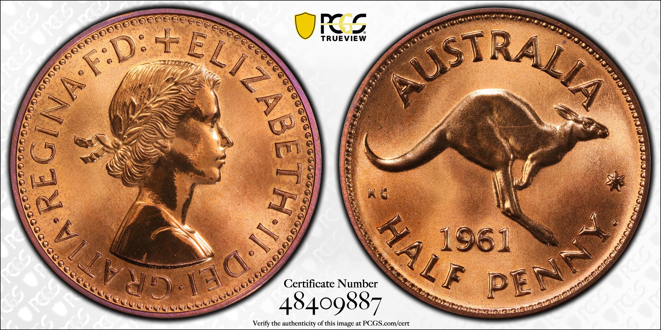 Elizabeth II, Halfpenny, 1961-Y., PCGS PR66RD