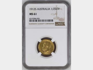 1912 GEORGE V SYDNEY MINT GOLD HALF SOVEREIGN MS61