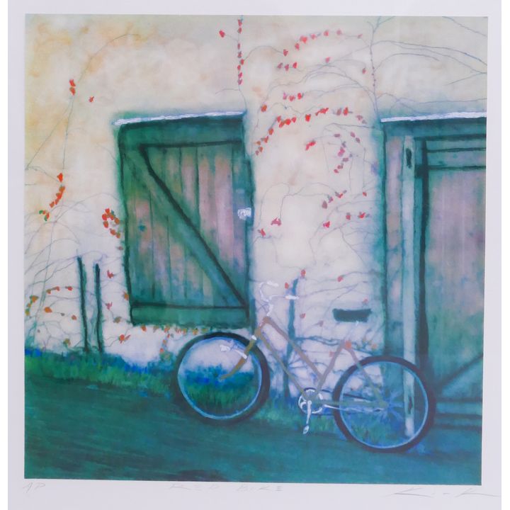 Red Bike' Artist Proof Lithograph. Appears to be signed Kirk.