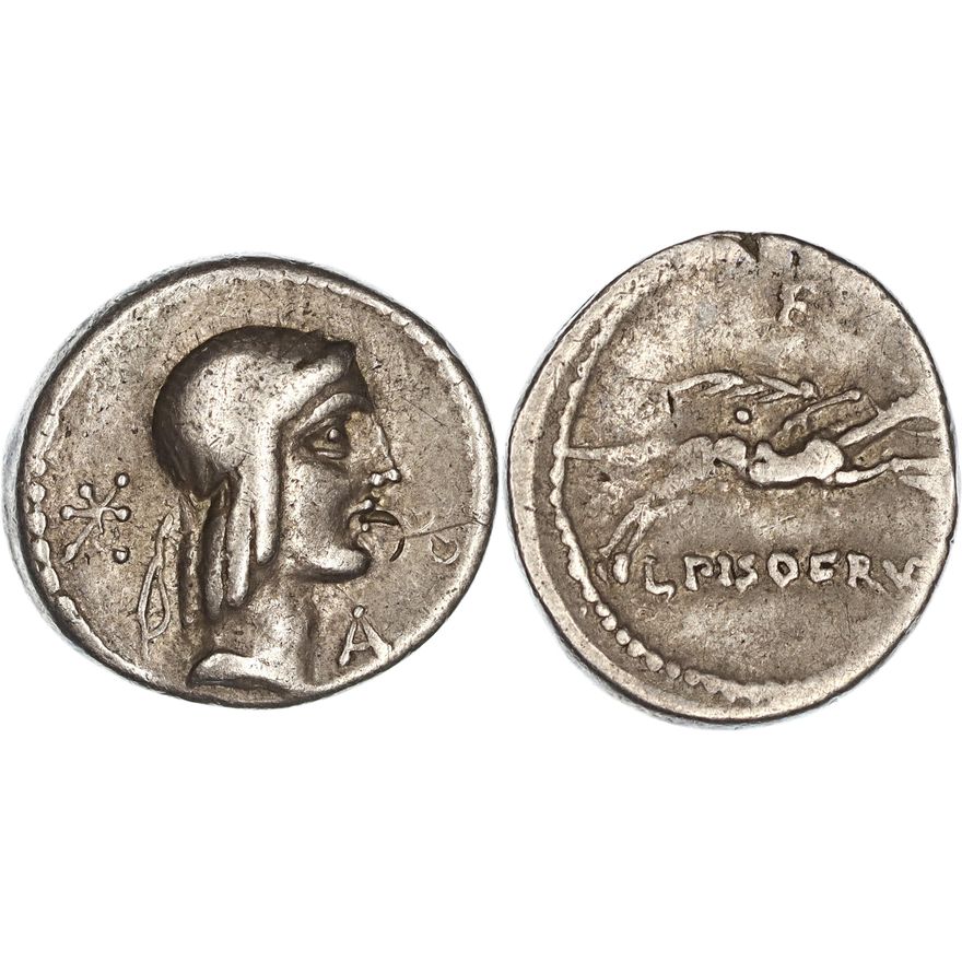 Roman Republic, L. Calpurnius L.f. L.n. Piso Frugi, Silver Denarius, 90 BC,  nVF