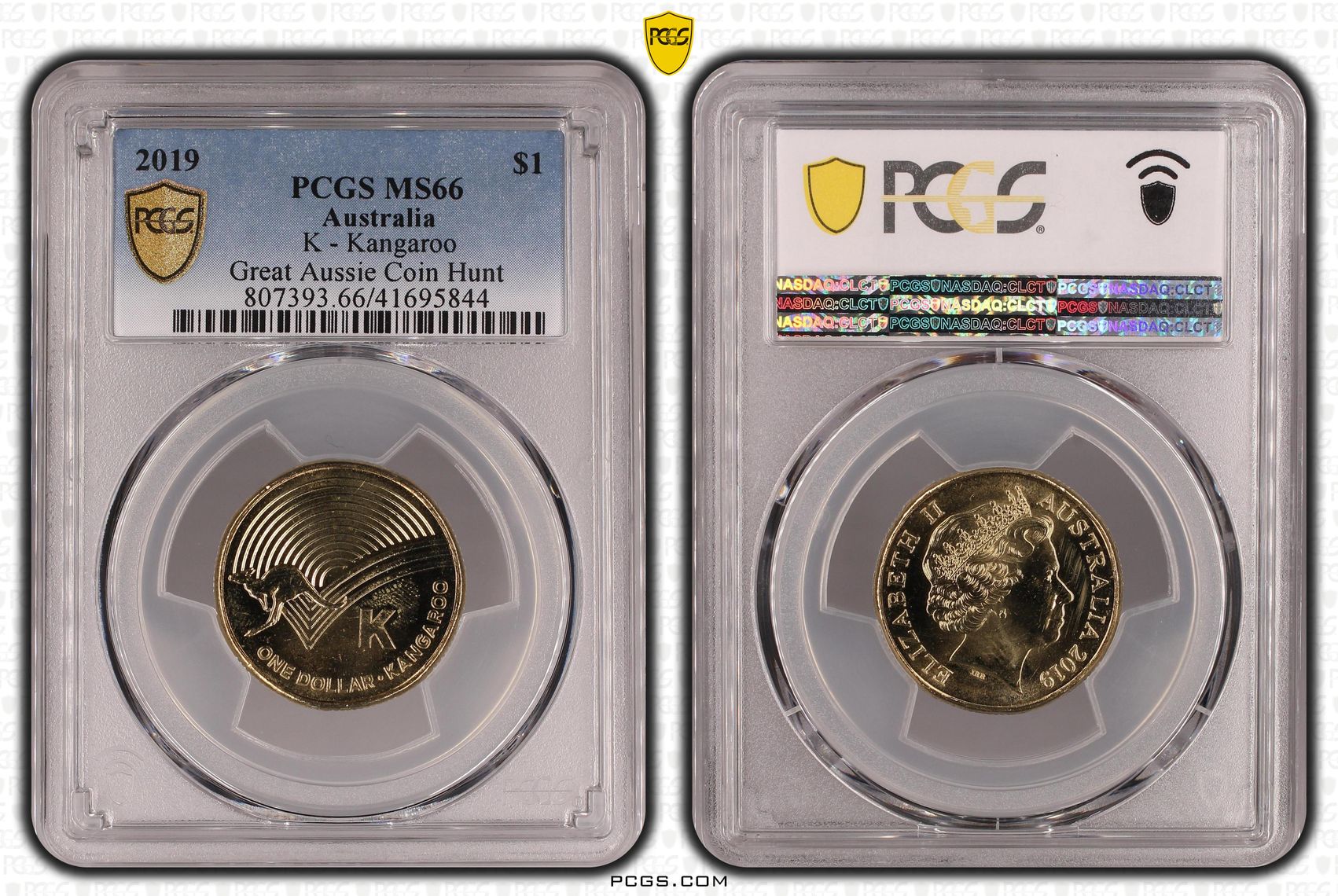 422 · 2019 Australia One Dollar, $1 K - Kangaroo Great Aussie Coin Hunt PCGS - MS66 -844