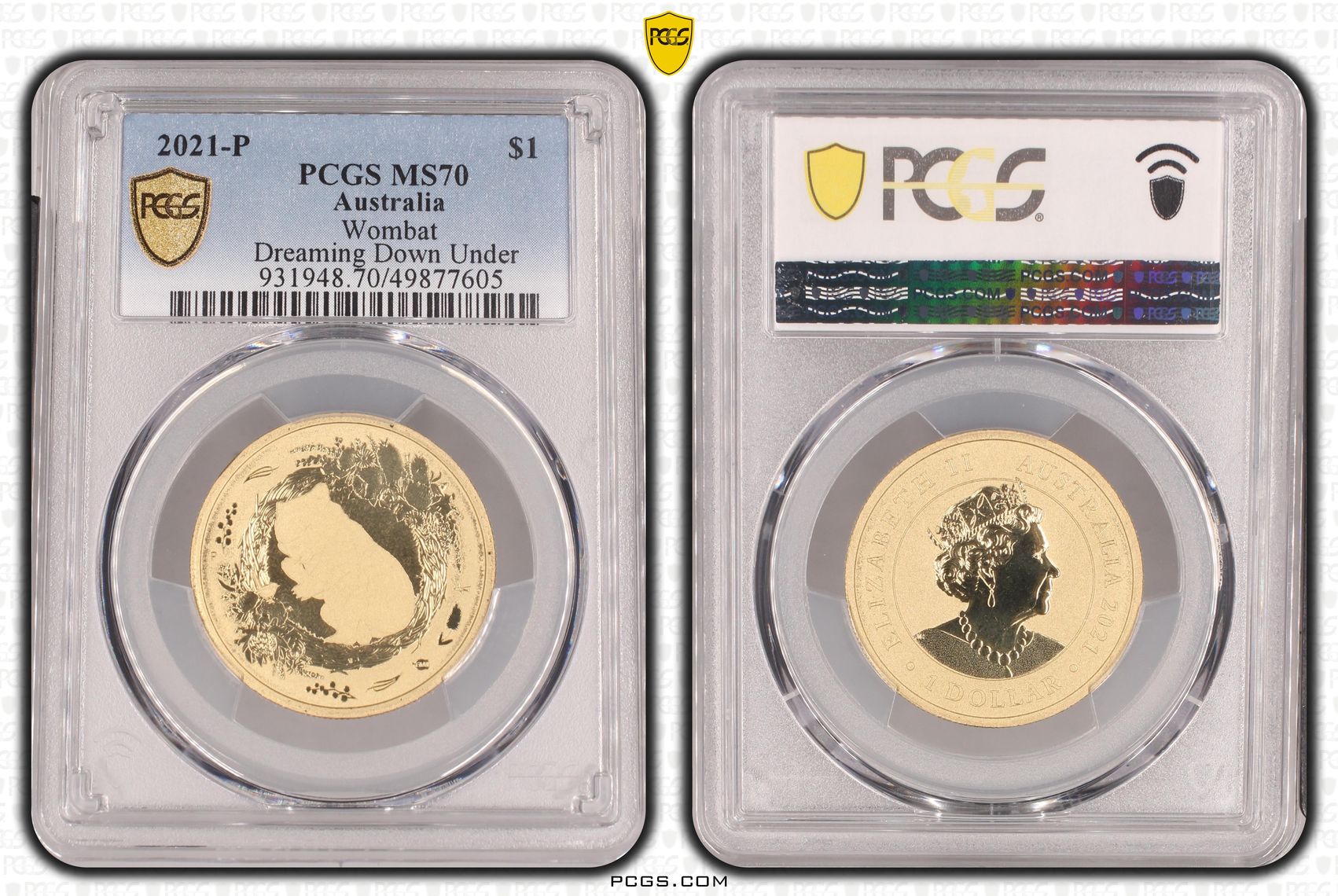 Wombat- Dreaming Down Under POP 1/0, One Dollar, 2021-P, PCGS MS70