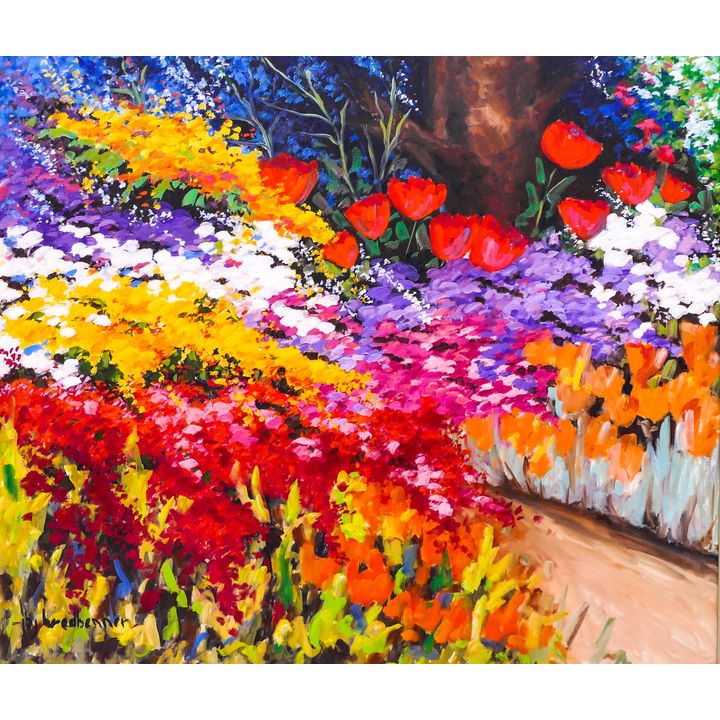 LARGE B.J. Bredbrenner  'Garden Path' Oil on Canvas Painting- 57.5x65.5''