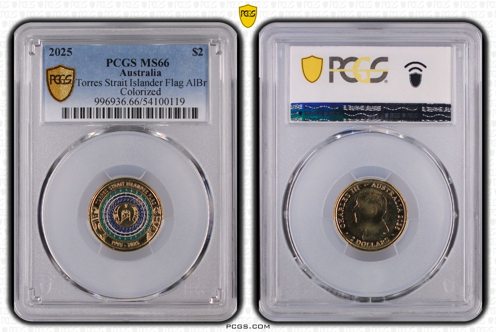 Torres Strait Islander Flag AlBr Colourised, Two Dollar, 2025, PCGS MS66