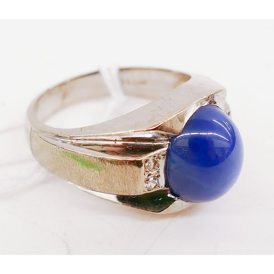 Trubrite 10K White Gold Star Sapphire & Diamond Ring- Size 9- 10.7g