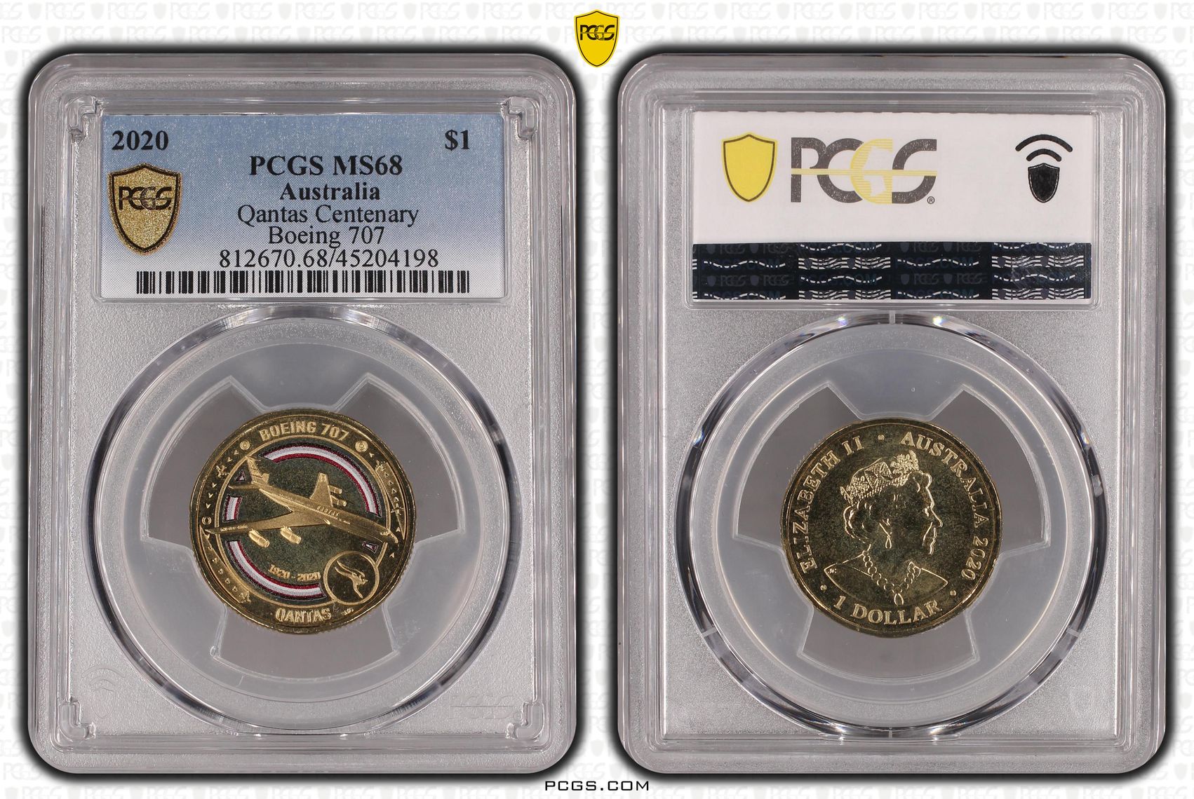 2020 Australia One Dollar, $1 Qantas Centenary Boeing 707 PCGS - MS68 -198