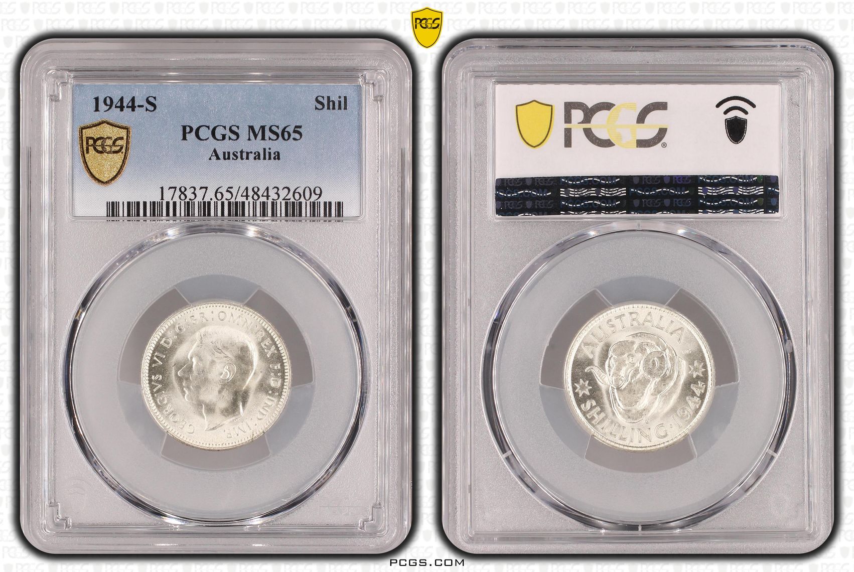 George VI, Shilling, 1944-S, PCGS MS65
