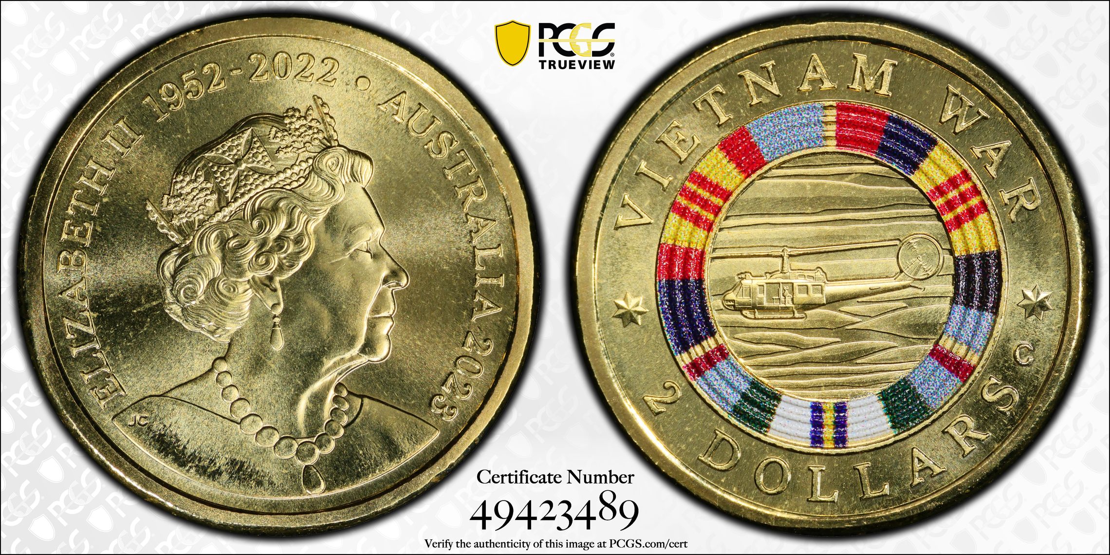 Elizabeth II, Vietnam War Colorized, Two Dollar, 2023, PCGS MS69