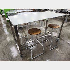 Mobile metal frame laminate top high table with metal frame bar stools