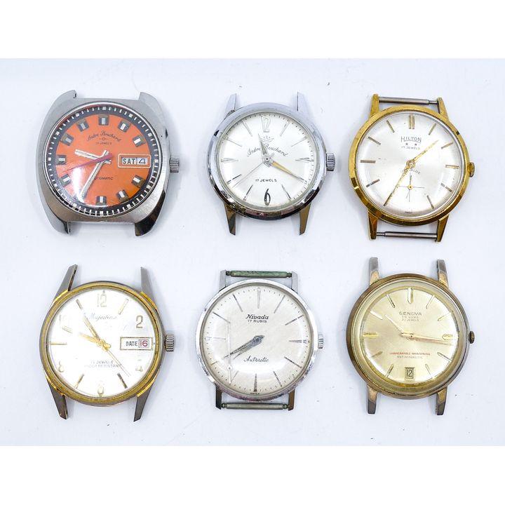 Box 6pc Vintage Men's Wristwatches - Andre Bouchard etc.