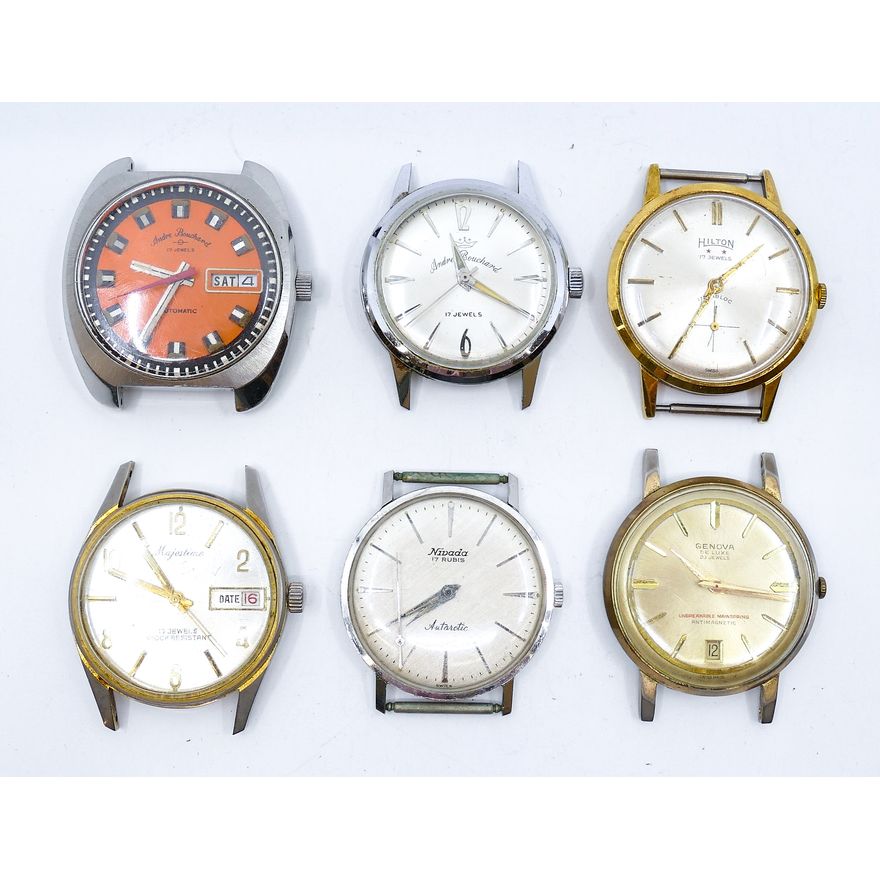 Box 6pc Vintage Men's Wristwatches - Andre Bouchard etc.