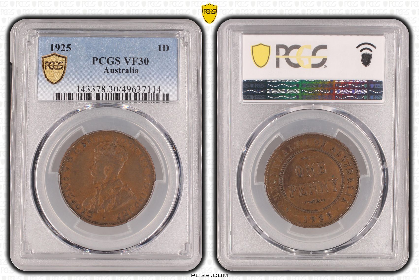 George V, Penny, 1925, PCGS VF30BN
