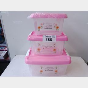 3 PIECE FOOD STORAGE CONTAINERS (PINK) - PLASTICE FOOD STORAGE CONTAINERS / AIRTIGHT