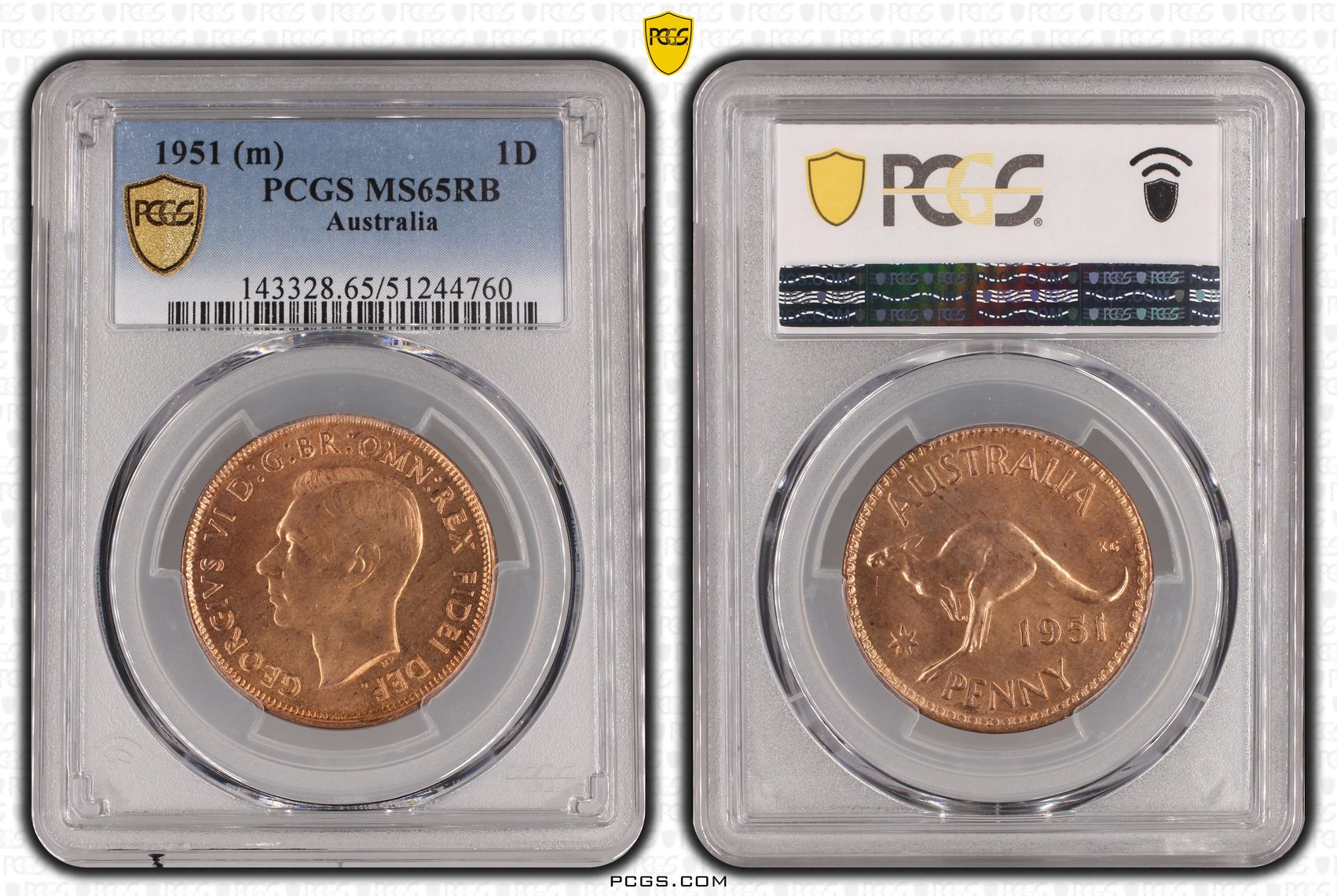 1951 Australia Penny PCGS MS65RB POP 12/0
