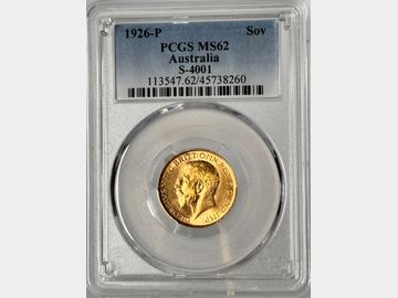 1926 GEORGE V SOUTH AFRICA GOLD SOVEREIGN MS62 (GRADED AS A PERTH BY PCGS)