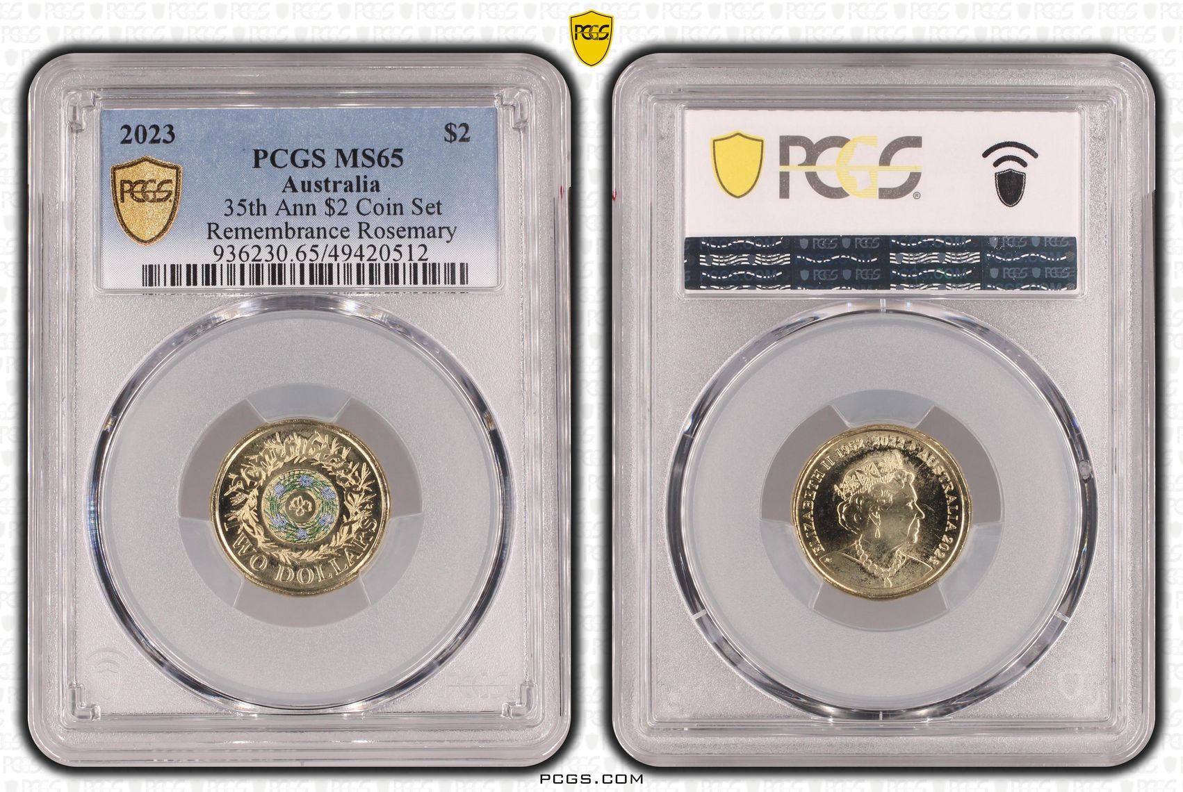 Elizabeth II, 35th Ann $2 Coin Set Remembrance Rosemary, Two Dollar, 2023, PCGS MS65