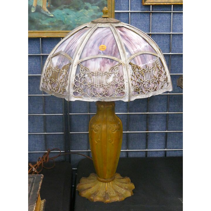Antique Purple Slag Glass Shade Table Lamp 22''x15''