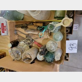 Vintage glass containers, insulators and new screws