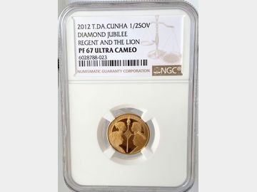 2012 TRISTAN DA CUNHA GOLD HALF SOVEREIGN DIAMOND JUBILEE REGENT AND THE LION COIN PF67 ULTRA CAMEO