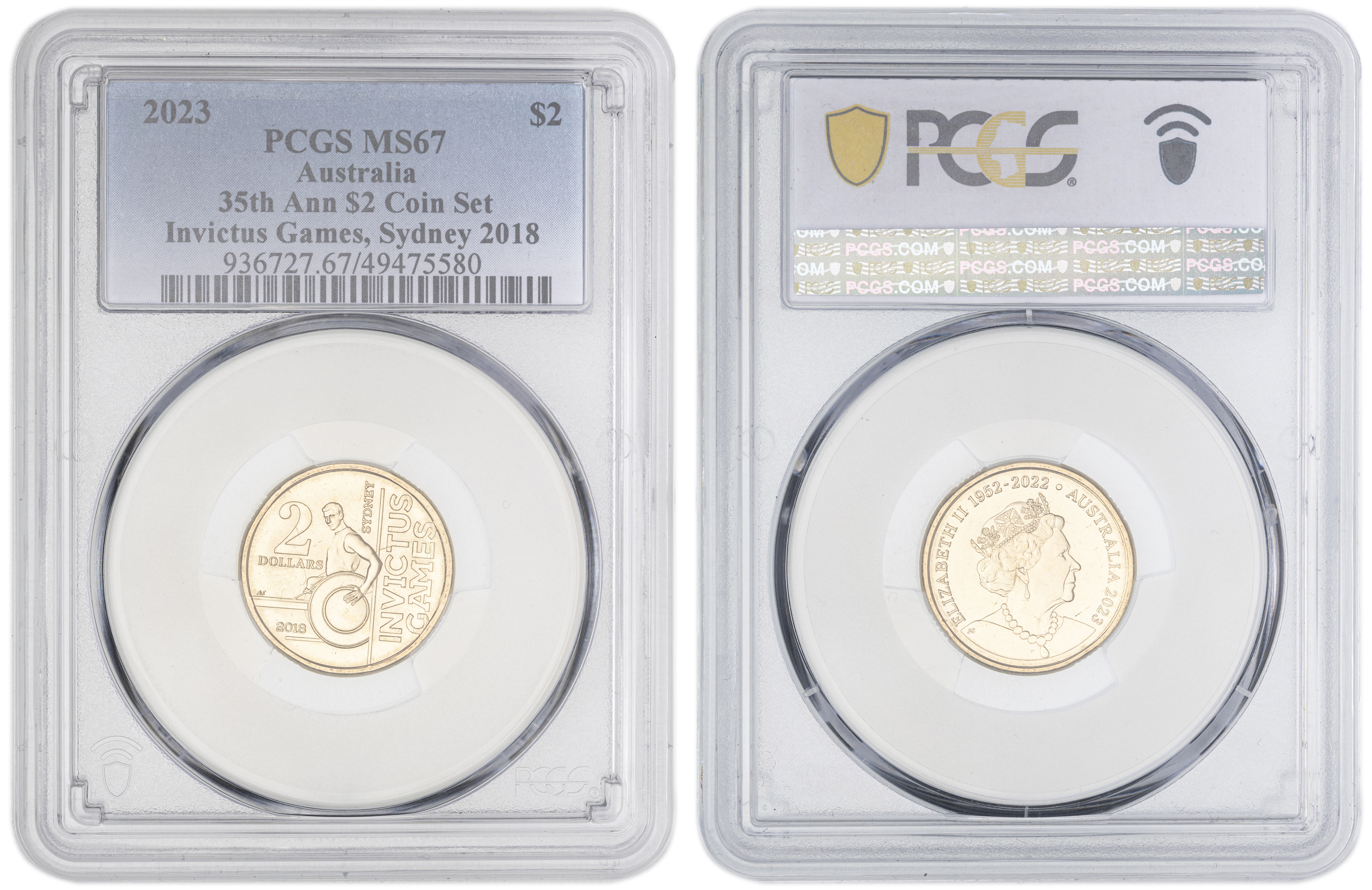 Elizabeth II, 35th Ann $2 Coin SetInvictus Games, Sydney 2018 , Two Dollar, 2023, PCGS MS67