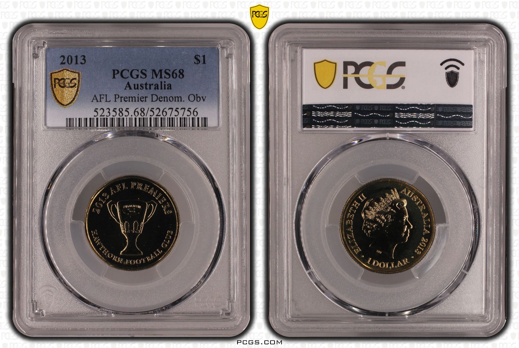 AFL Premier Denom. Obv, POP 13/0, One Dollar, 2013, PCGS MS68