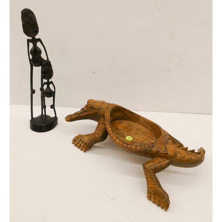 2pc African Carved Alligator Bowl & Family Figure- 15x17''