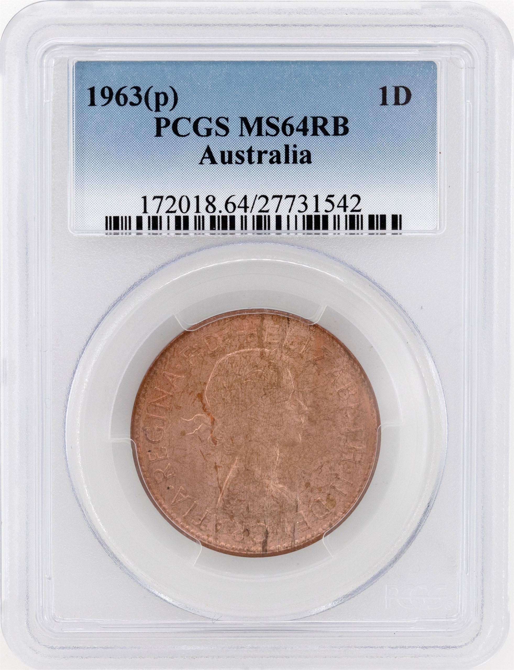1963 Australia Penny PCGS - MS64RB -542