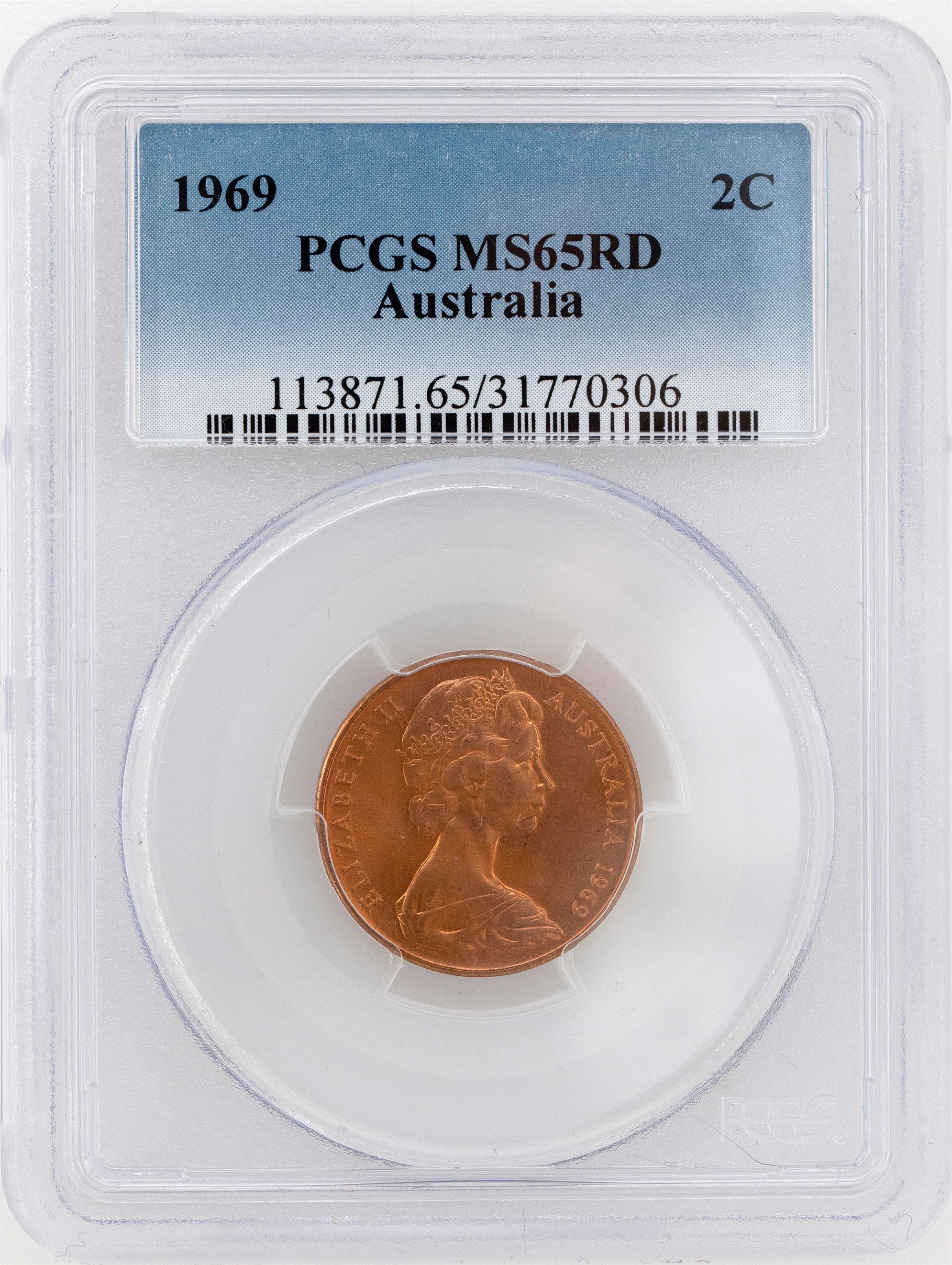 1969 Australia Two Cent, 2c PCGS - MS65RD -306