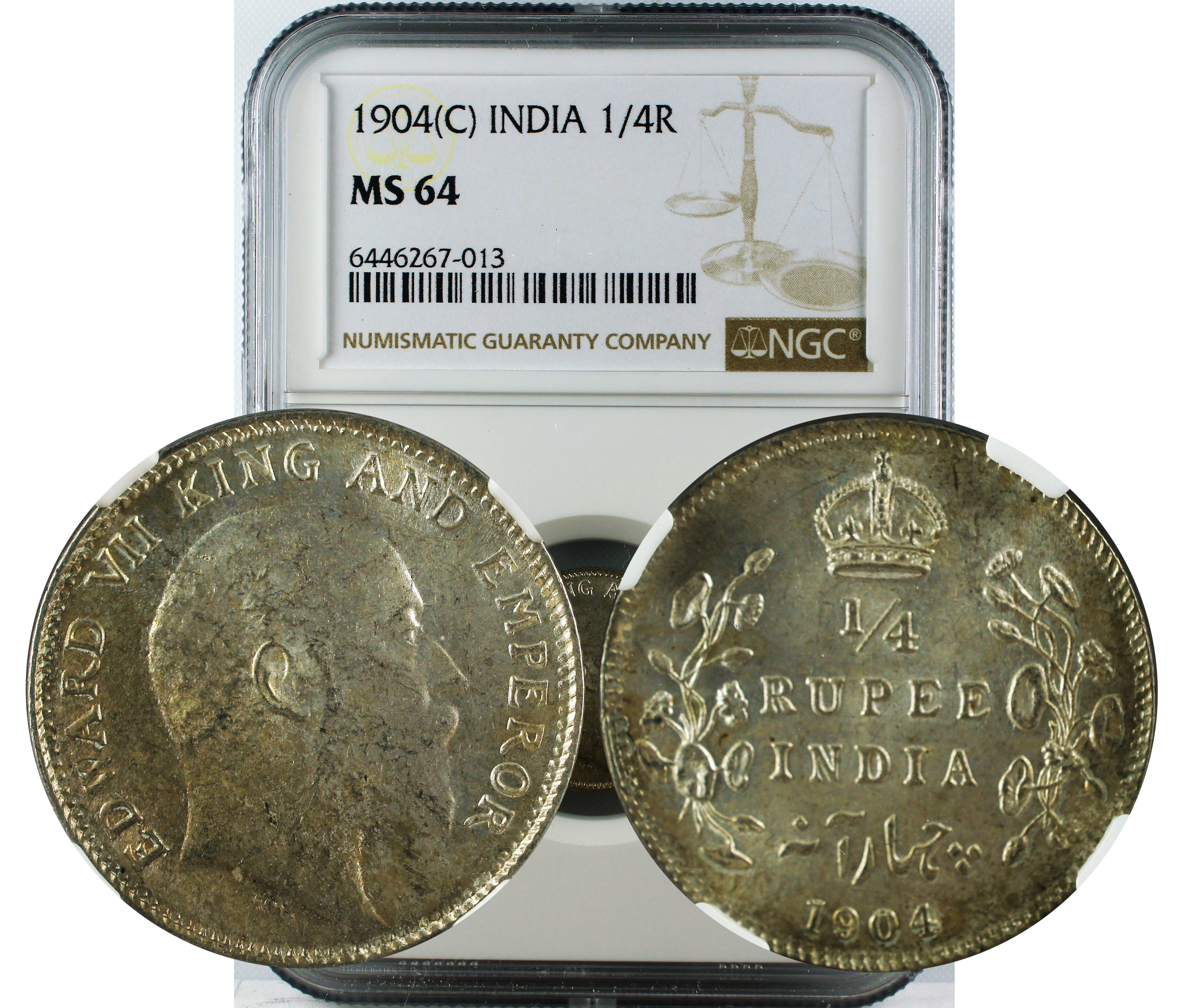 1904 C INDIA 1/4 RUPEE MS64