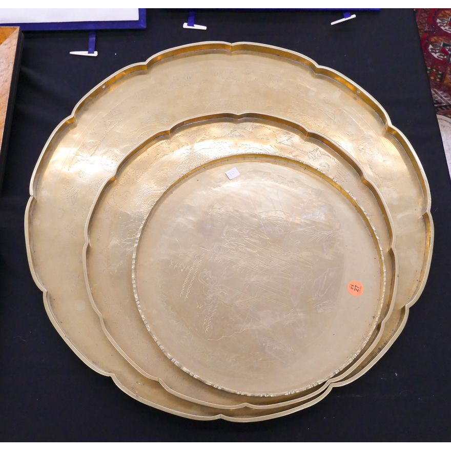 3pc Old Chinese Brass trays- Largest 20''