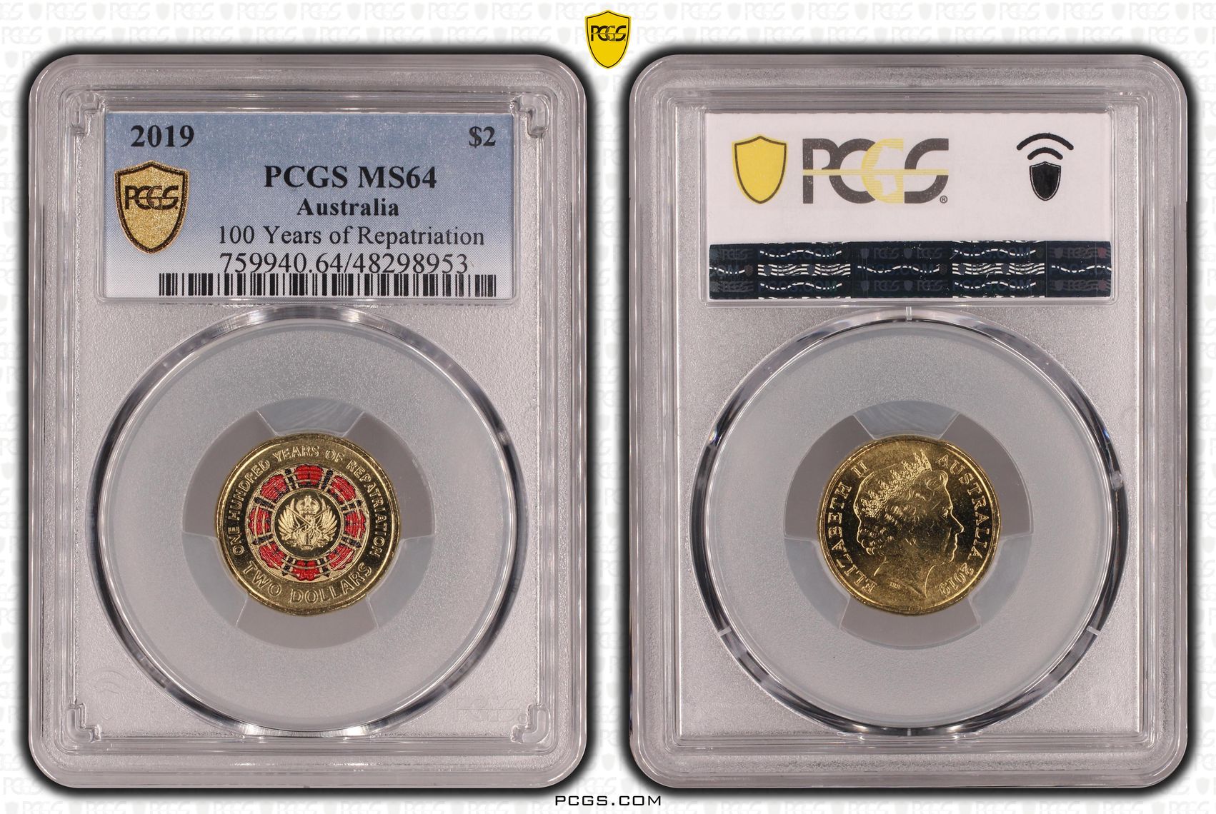 100 Years of Repatriation Colourised, Two Dollar, 2019, PCGS MS64