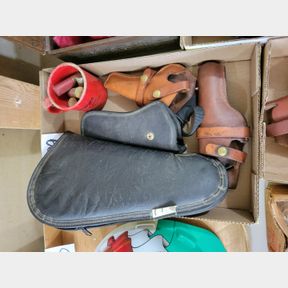 3 Gun holsters, case and various shot gun shells