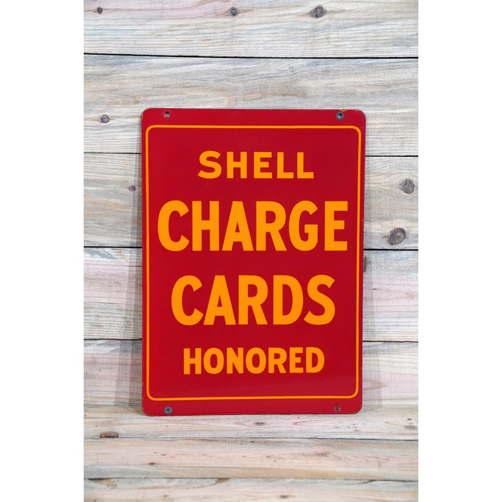 Shell Charge Cards Honored Single Sided Porcelain Sign TAC 9