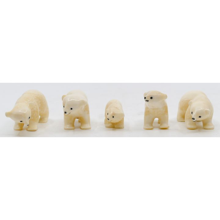 5pc Small Inuit Polar Bear Carvings. Signed JSP. Largest 2''