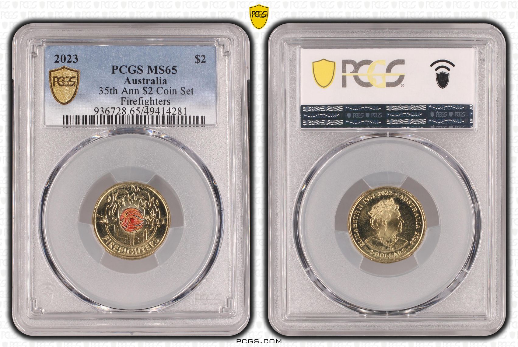 35th Ann $2 Coin Set Colorized Firefighters, Two Dollar, 2023, PCGS MS65