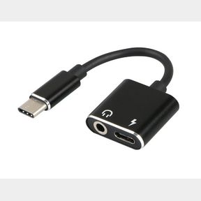 2 IN 1 USB TYPE C TO 3.5MM AUDIO JACK AND USB TYPE C CHARGER - BLACK