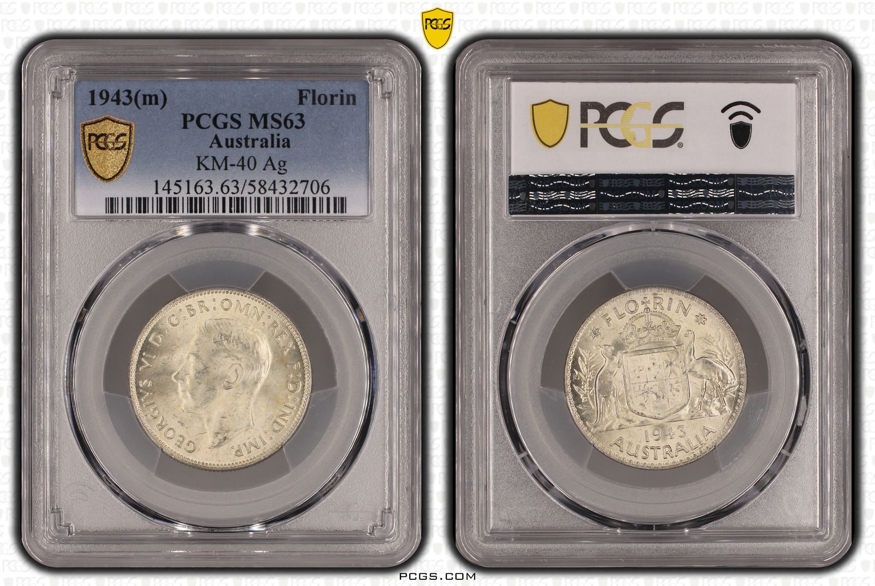George VI, Florin, 1943(m), PCGS MS63