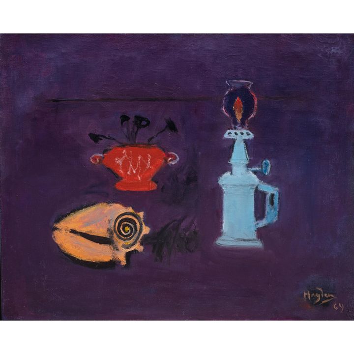 Henryk Hayden | Martwa natura z lampą Pigeon i muszelką, 1969 r.