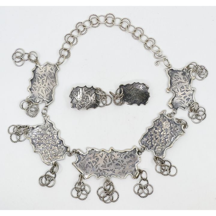 Asian Sterling Art Jewelry Necklace and Earring Set