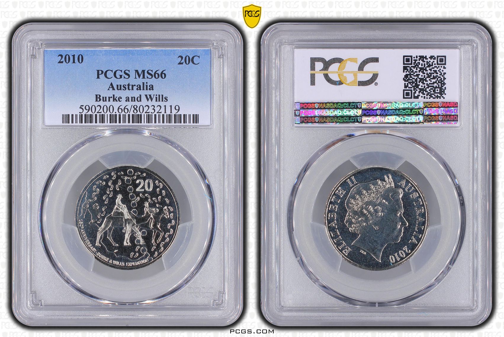 Elizabeth II, Burke and Wills, Twenty Cent, 2010, PCGS MS66