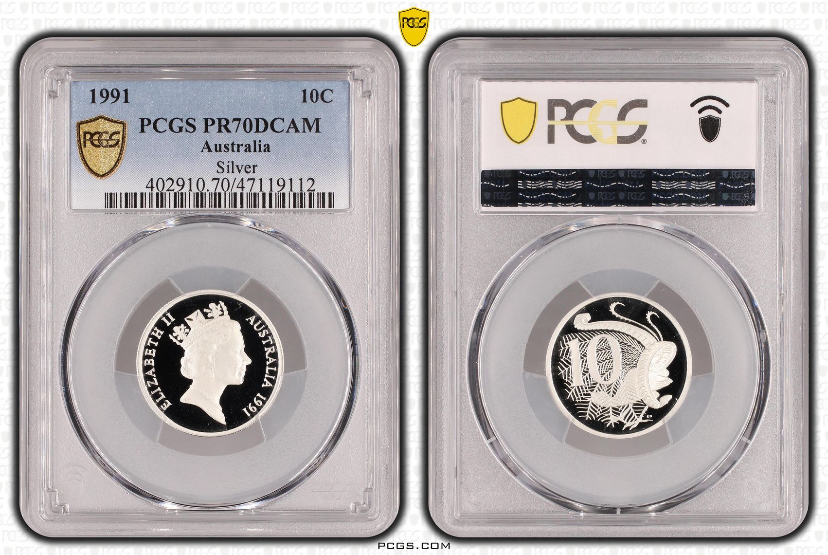 Silver, Ten Cent, 1991, PCGS PR70DCAM
